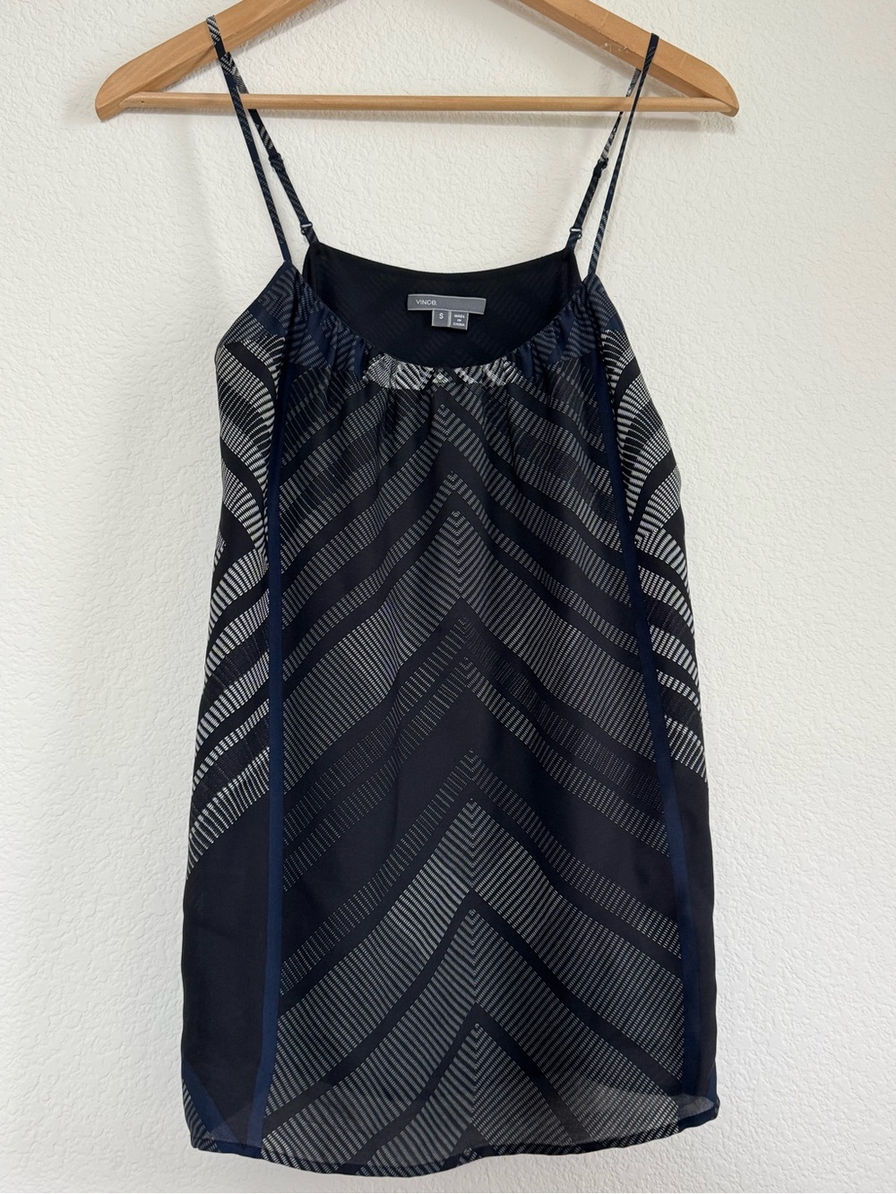 Vince Navy and Gray Geometric Silk-Blend Cami
